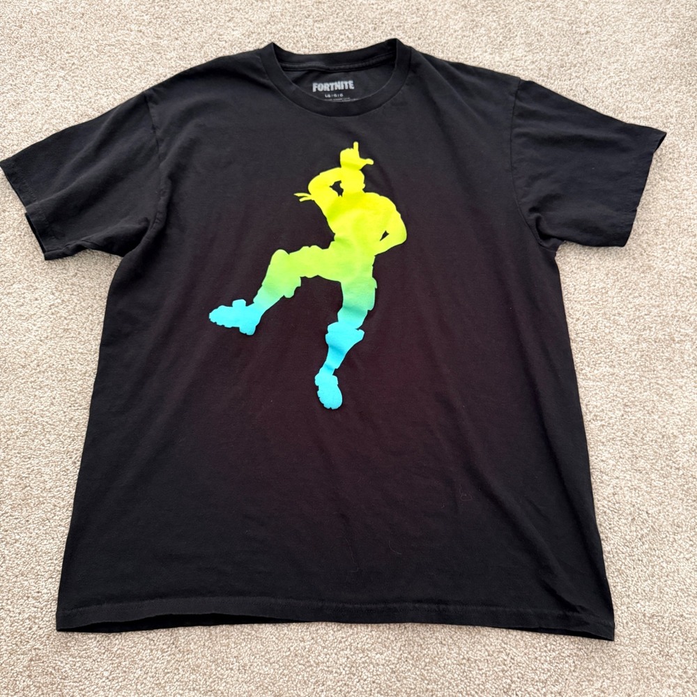 Fortnite T-Shirt Mens Large Black Take the L Emote Neon Gradient Graphic Tee